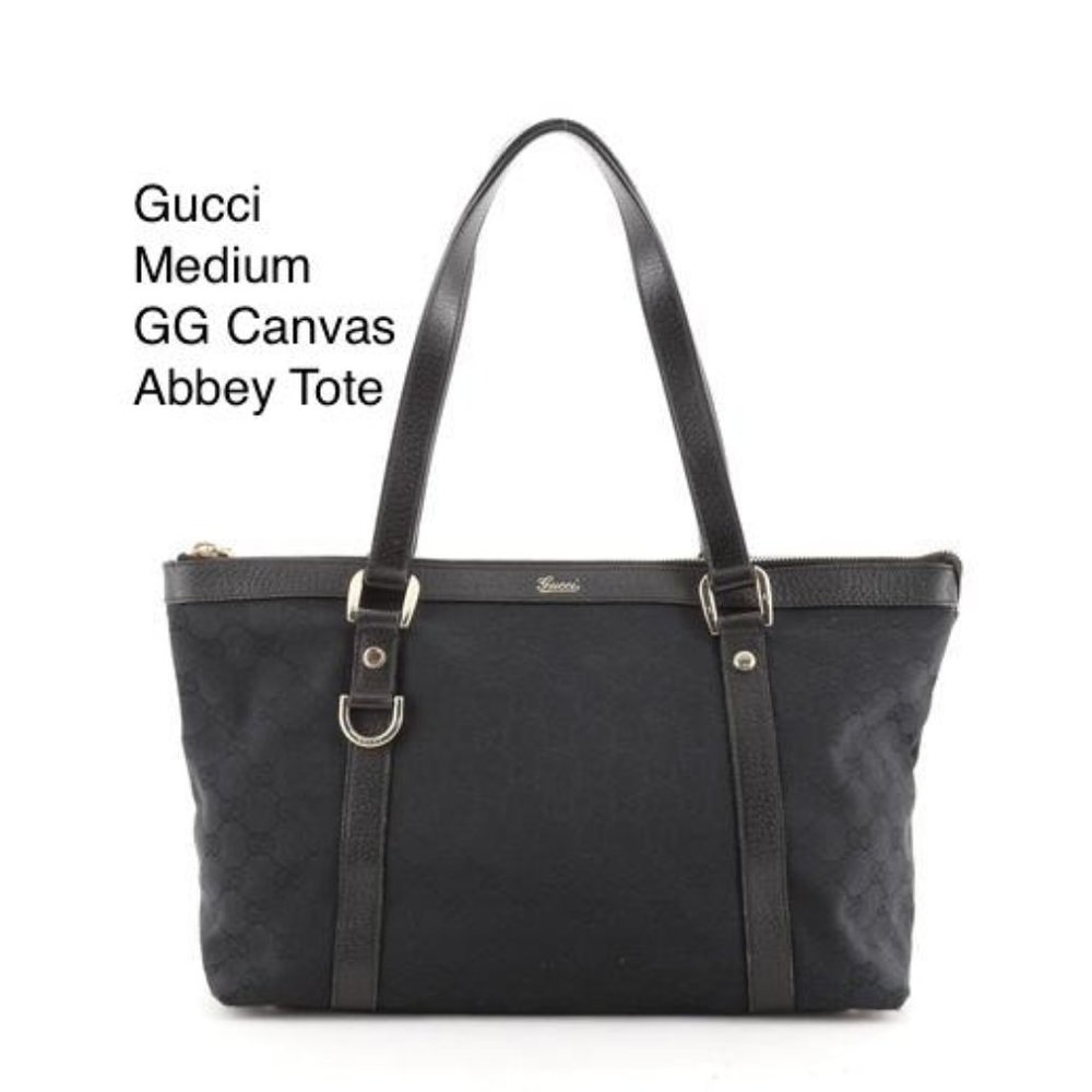 GUCCI Black GG Canvas Abbey Tote with Dust Bag!
